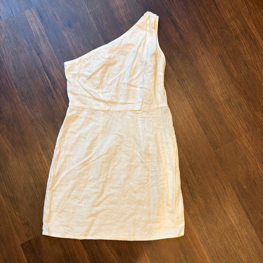 Coquette Ivory Asymmetrical Neck Fitted Mini Dress Coastal XS Clean Girl